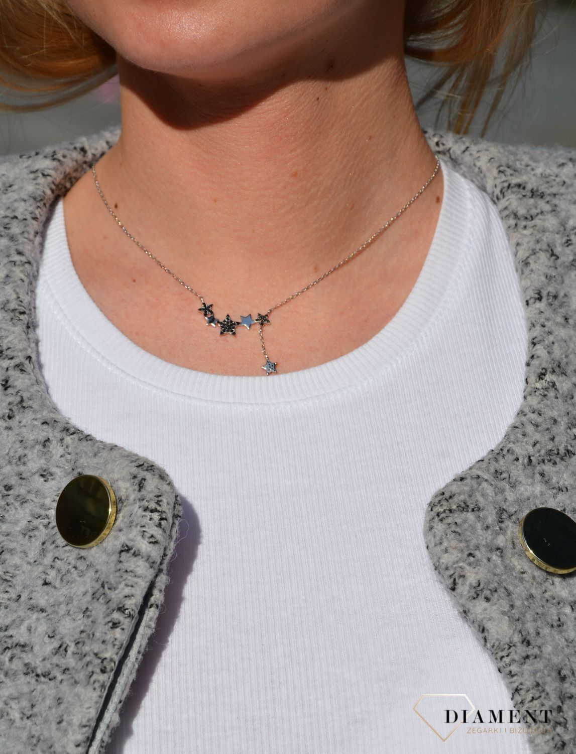 Celebrytka srebrna czarne gwiazdki Dall'Acqua ✓Srebrne Naszyjniki Damskie w Sklepie z Biżuterią zegarki-diament.pl✓.jpg